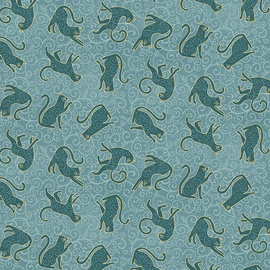 Charmed - Whiskers in Teal - by Makower UK with Andover Fabrics