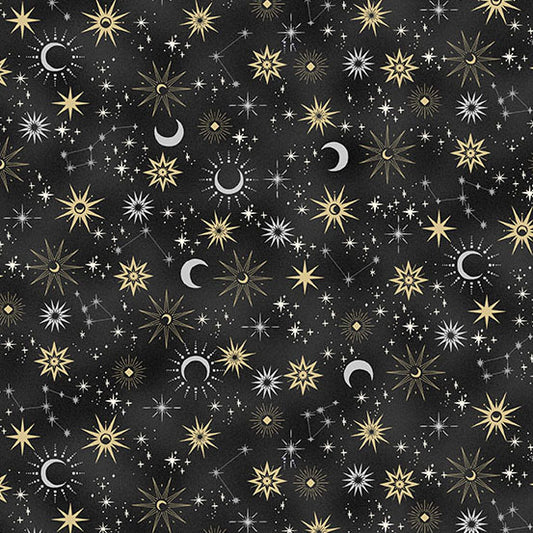 Charmed - Galaxy in Black - by Makower UK with Andover Fabrics