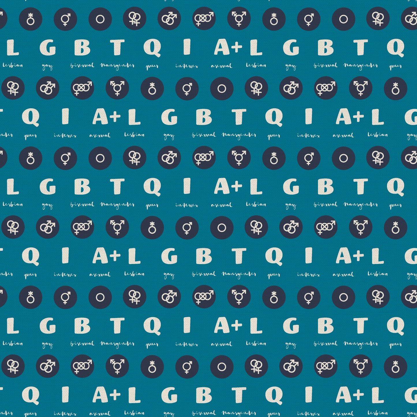 Acronym in Teal (Half yard cut) - Love is Love Pride Fabrics - Mx Domestic