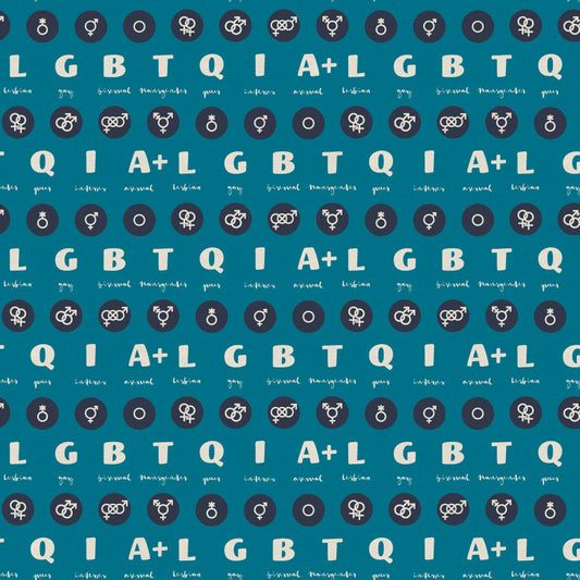 Acronym in Teal (Half yard cut) - Love is Love Pride Fabrics - Mx Domestic