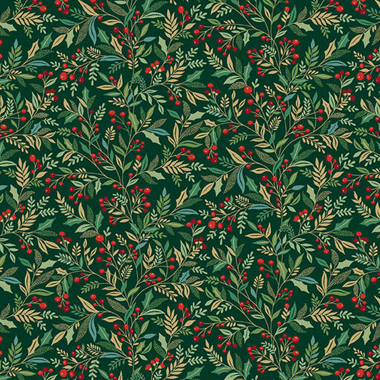 Adorn - Holly in Green - by Makower UK with Andover Fabrics