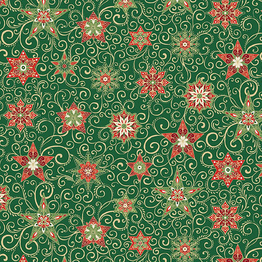 Adorn - Star in Green - by Makower UK with Andover Fabrics