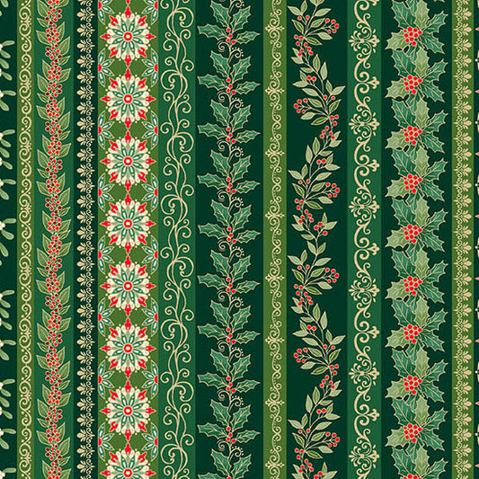 Adorn - Garland Stripe in Green - by Makower UK with Andover Fabrics