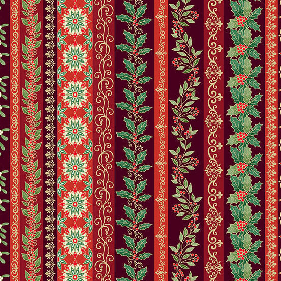 Adorn - Garland Stripe in Burgundy - by Makower UK with Andover Fabrics