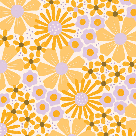 Retro Meadow - Cosmos - Salt/Gold (Half Yard Cut) - by Sophie Rowe with Cloud9 Fabrics