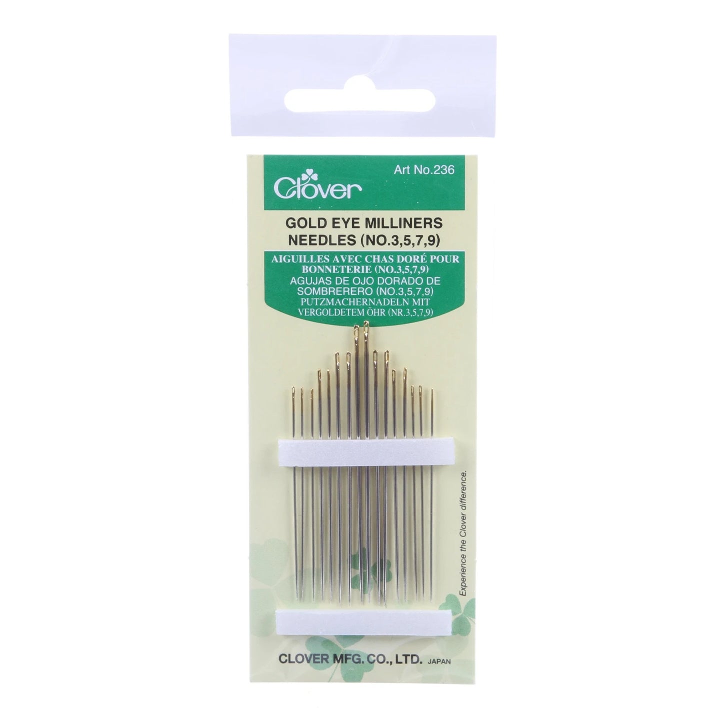 Clover Gold Eye Milliners Needles - Size 3/5/7/9 - 16ct