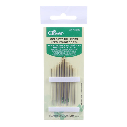 Clover Gold Eye Milliners Needles - Size 3/5/7/9 - 16ct