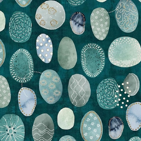 Colourful Leaves - Teal Stones - by Stof Fabrics