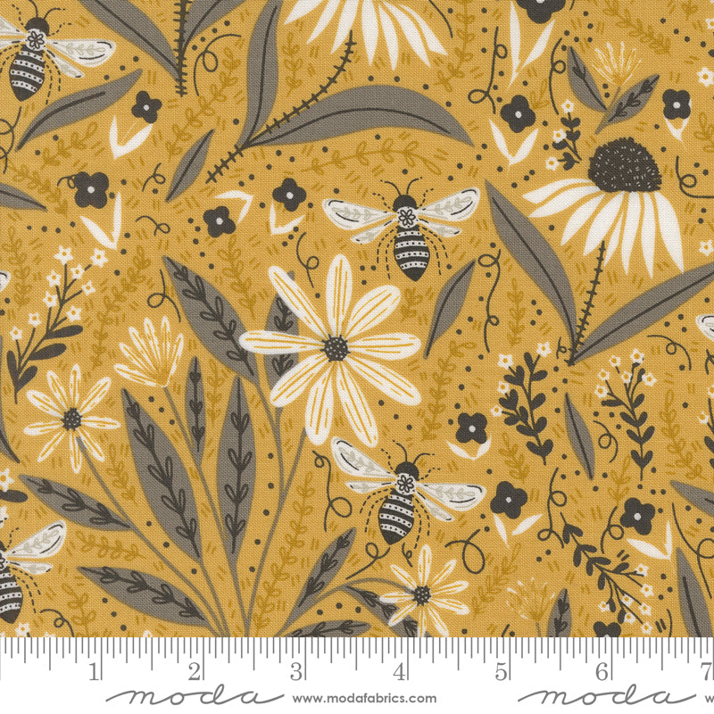 Bee Garden - Floral Bees - Honey (Half Yard Cut) by Gingiber with Moda Fabrics