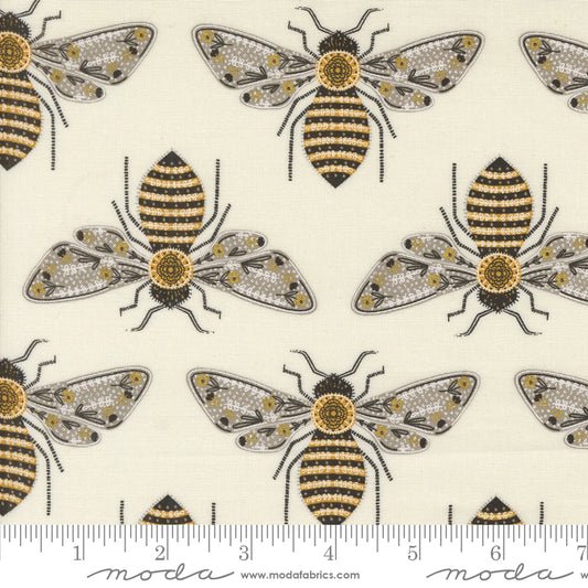 Bee Garden - Bumblebee - Metallic Porcelain (Half Yard Cut) by Gingiber with Moda Fabrics