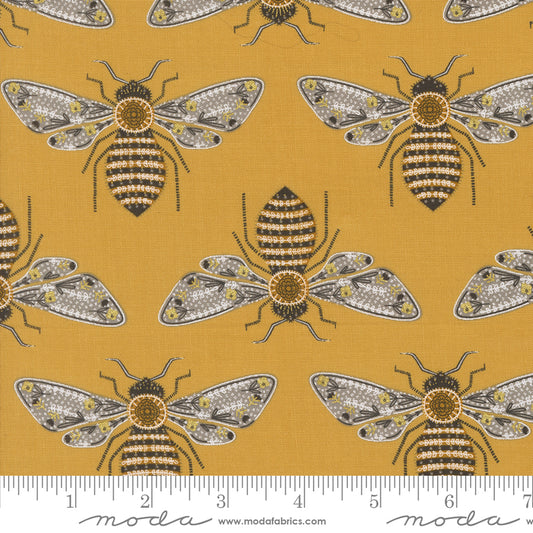 Bee Garden - Bumblebee - Metallic Honey (Half Yard Cut) by Gingiber with Moda Fabrics