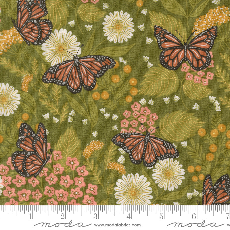 Bee Garden - Summer Butterfly Florals - Metallic Ivy (Half Yard Cut) by Gingiber with Moda Fabrics