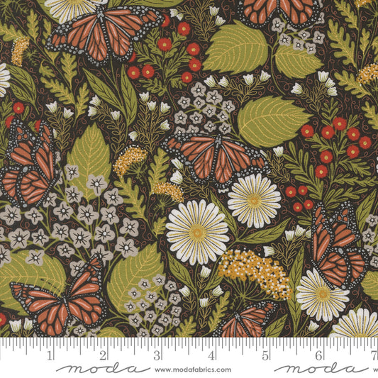 Bee Garden - Summer Butterfly Florals - Metallic Black (Half Yard Cut) by Gingiber with Moda Fabrics