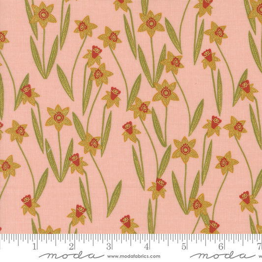 Bee Garden - Darling Daffodils - Metallic Rose (Half Yard Cut) by Gingiber with Moda Fabrics