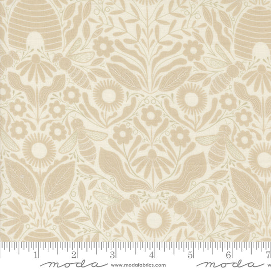 Bee Garden - Beehive Melody Damask - Porcelain (Half Yard Cut) by Gingiber with Moda Fabrics