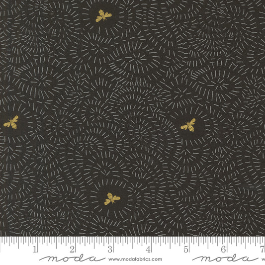 Bee Garden - Twists and Turns - Black Metallic (Half Yard Cut) by Gingiber with Moda Fabrics