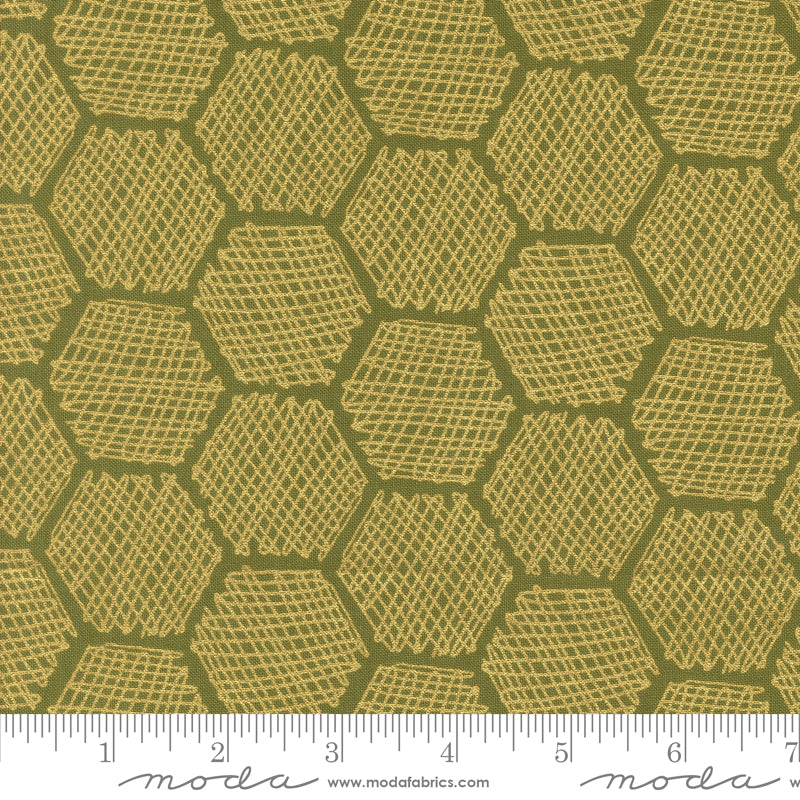 Bee Garden - Honeycomb Geometrics - Metallic Ivy (Half Yard Cut) by Gingiber with Moda Fabrics