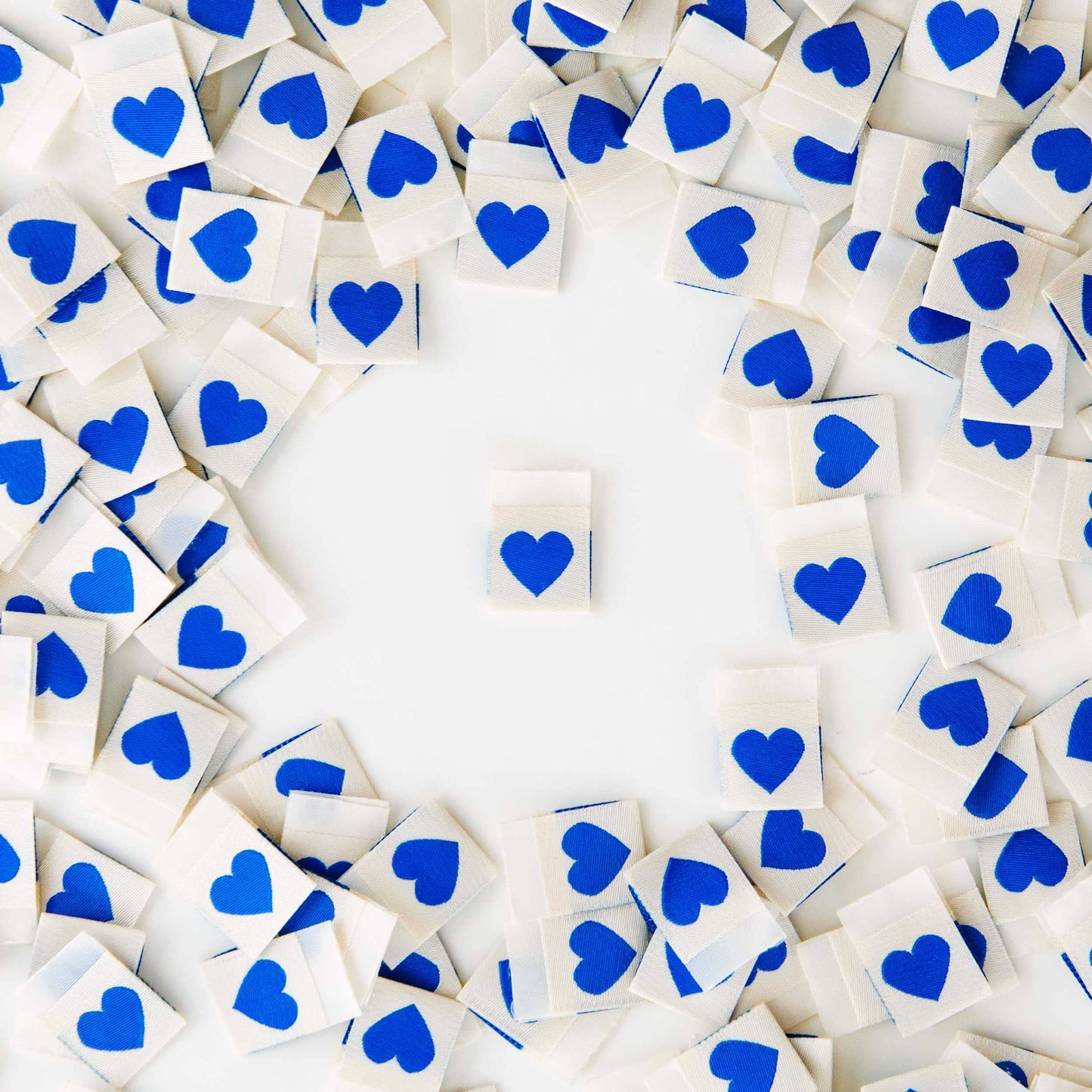 Sarah Hearts - Blue Heart Woven Labels  - Sewing Woven Clothing Label Tags
