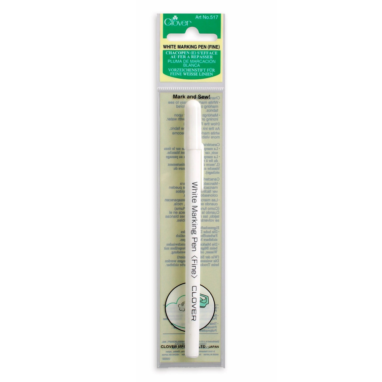 Clover Water Soluble or Iron Off Marking Pen - White