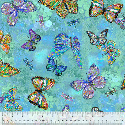 Shine On - Flutter, Turquoise (Half Yard Cut) - by Jennifer Lambein with Windham Fabrics