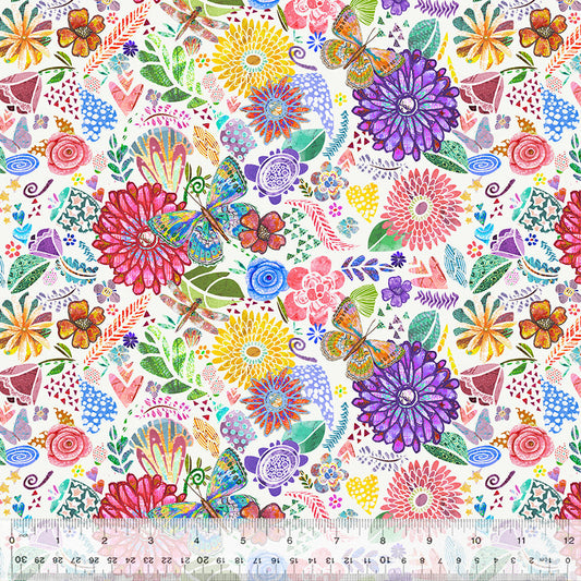 Shine On - Collage, White (Half Yard Cut) - by Jennifer Lambein with Windham Fabrics