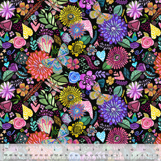 Shine On - Collage, Black (Half Yard Cut) - by Jennifer Lambein with Windham Fabrics
