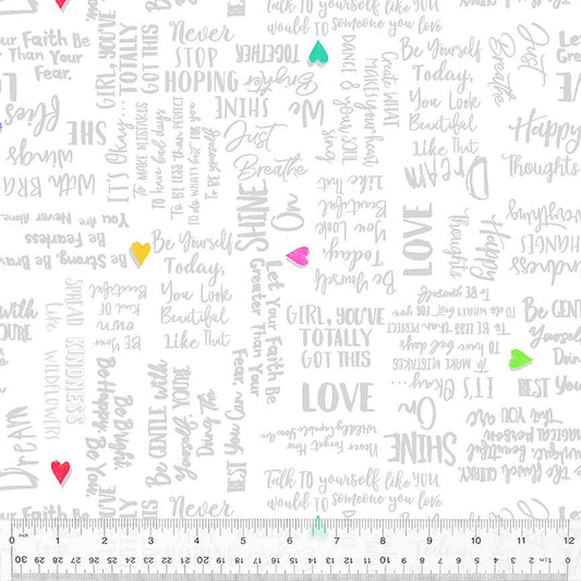 Shine On - Self-Love, White (Half Yard Cut) - by Jennifer Lambein with Windham Fabrics