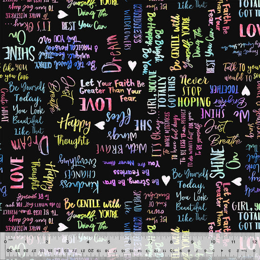 Shine On - Self-Love, Black (Half Yard Cut) - by Jennifer Lambein with Windham Fabrics