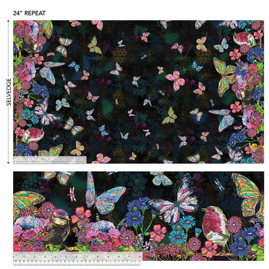 Shine On - Butterflies in Bloom, Black (Half Yard Cut) - by Jennifer Lambein with Windham Fabrics