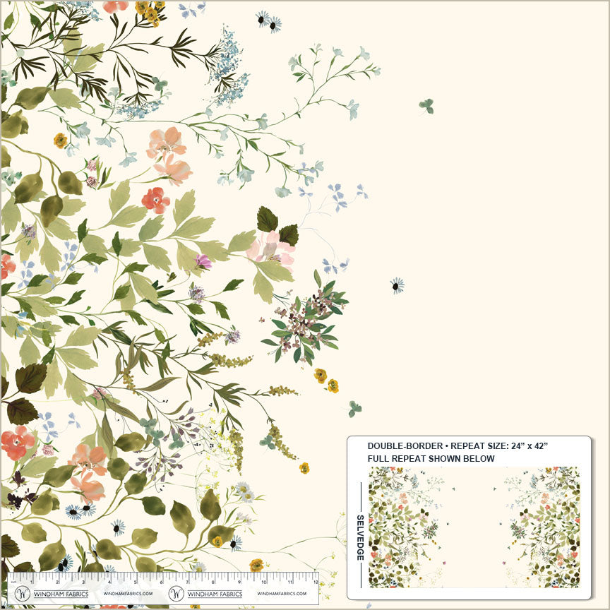 Bloomfield - Wild Blooms Double Border Ivory - by Kelly Ventura with Windham Fabrics