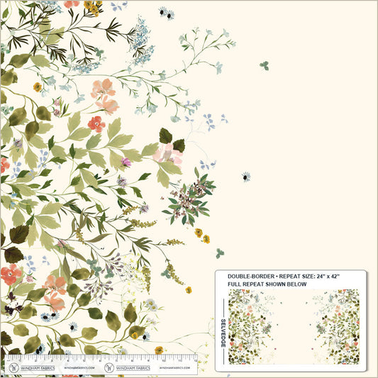 Bloomfield - Wild Blooms Double Border Ivory - by Kelly Ventura with Windham Fabrics