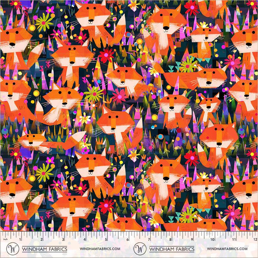 Animal Kingdom - Foxes and Flowers - by Gareth Lucas with Windham Fabrics