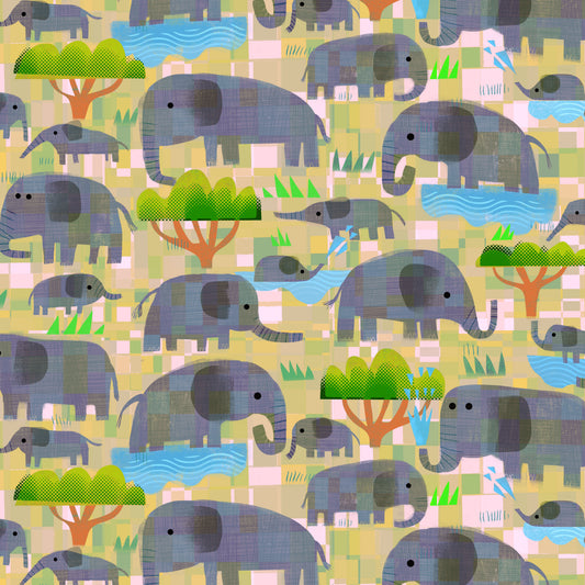 Animal Kingdom - Mama Elephant, Baby Elephant - by Gareth Lucas with Windham Fabrics