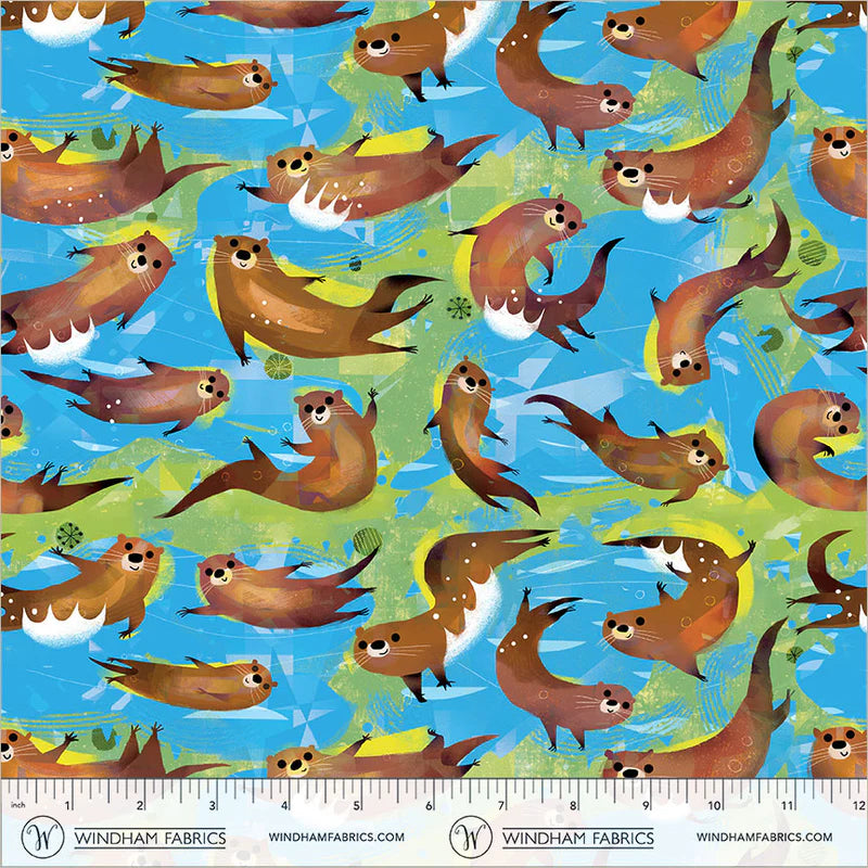 Animal Kingdom - Swimming Otters - by Gareth Lucas with Windham Fabrics