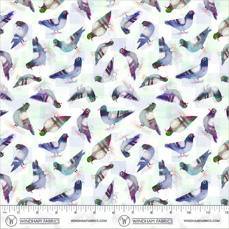 Animal Kingdom - Pigeon Pals in White - by Gareth Lucas with Windham Fabrics