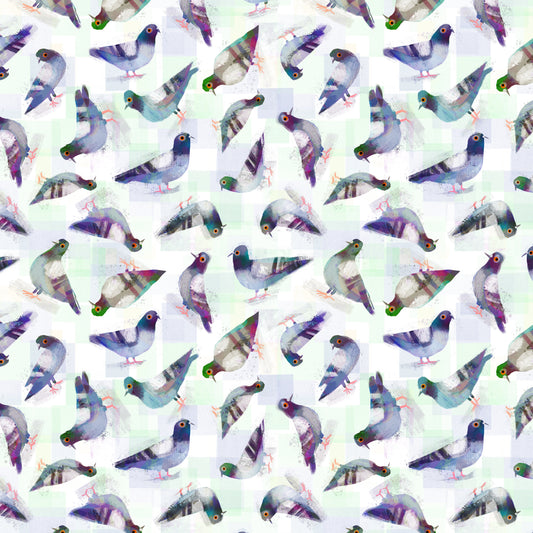 Animal Kingdom - Pigeon Pals in White - by Gareth Lucas with Windham Fabrics