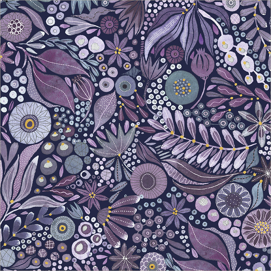 Pebble & Posy Wild Woodland Amethyst quilt fabric by Essoldo Design