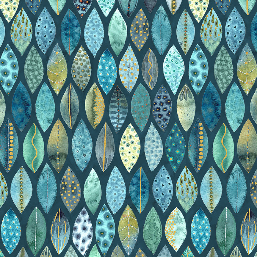 Pebble & Posy Forage Lagoon quilt fabric by Essoldo Design