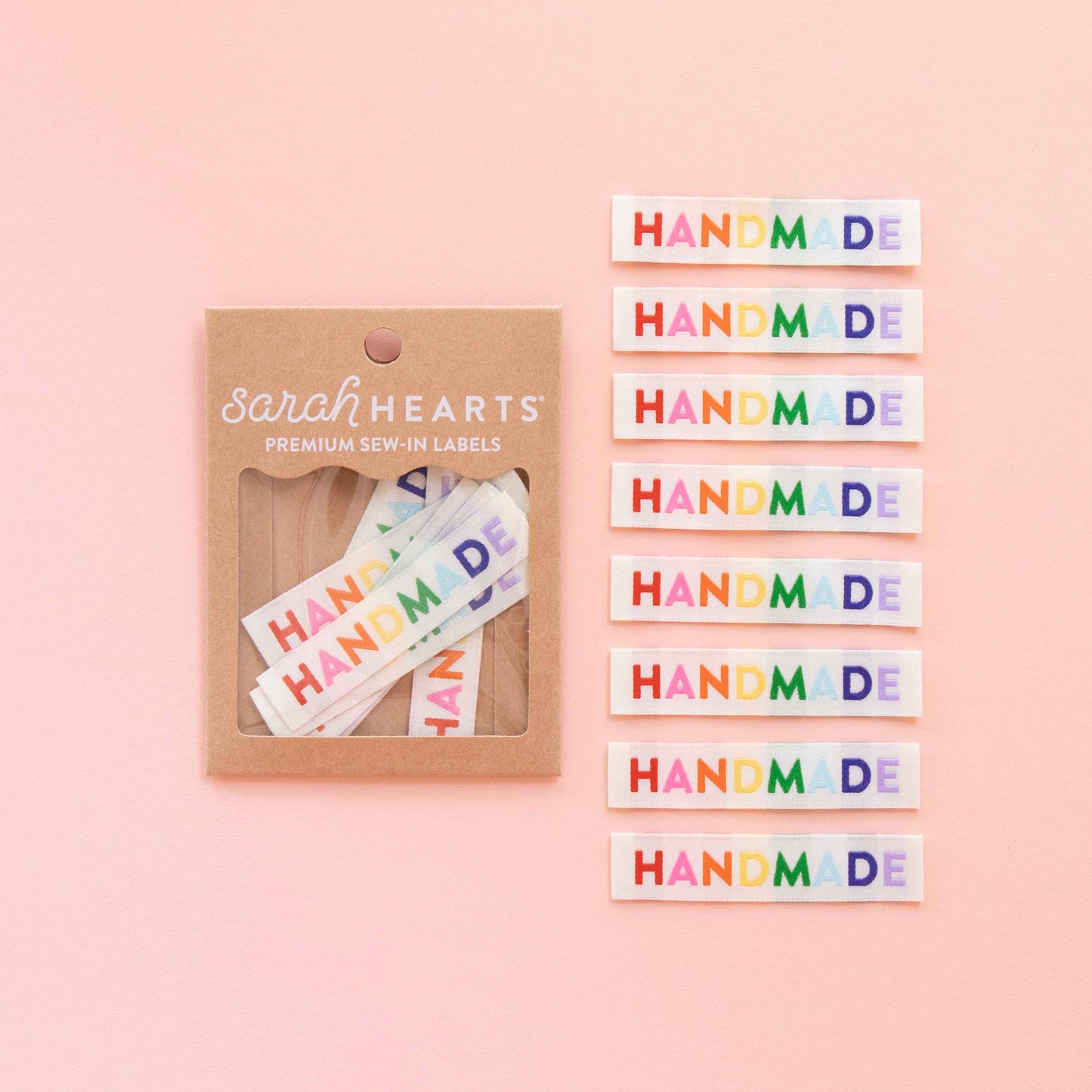 Sarah Hearts - Handmade Woven Sewing Labels - Rainbow Colors