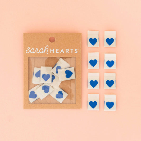 Sarah Hearts - Blue Heart Woven Labels  - Sewing Woven Clothing Label Tags