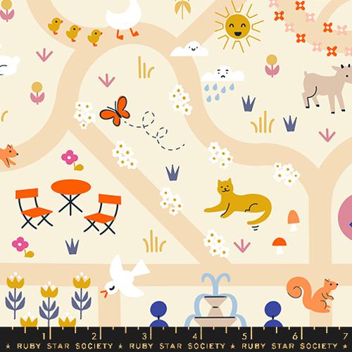 Woodland Park Fabric - Garden Map - Parchment PRE-ORDER SHIPS IN JANUARY (Half Yard Cut) by Rashida Coleman Hale with Ruby Star Society