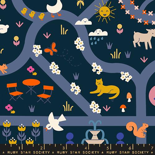 Woodland Park Fabric - Garden Map - Teal Navy PRE-ORDER SHIPS IN JANUARY (Half Yard Cut) by Rashida Coleman Hale with Ruby Star Society