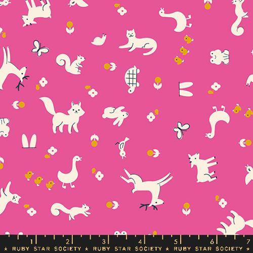 Woodland Park Fabric - Menagerie - Raspberry (Half Yard Cut) by Rashida Coleman Hale with Ruby Star Society