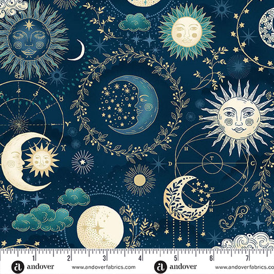 Luna by Makower UK - Blue Cosmos (Half Yard Cut) with Andover Fabrics