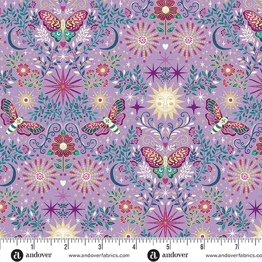 Luna by Makower UK - Purple Night Garden (Half Yard Cut) with Andover Fabrics