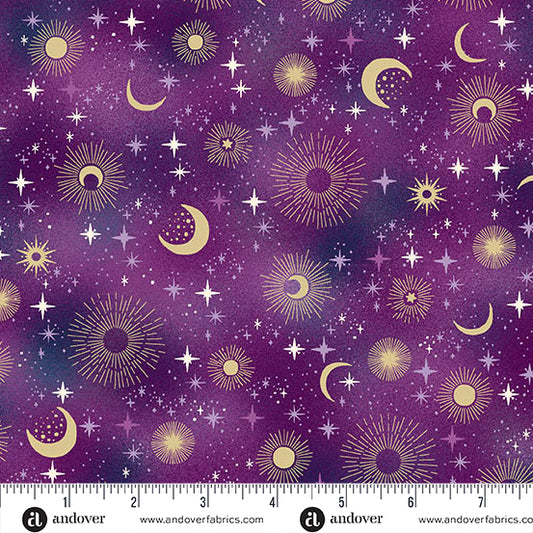 Luna by Makower UK - Purple Constellation (Half Yard Cut) with Andover Fabrics