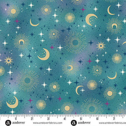 Luna by Makower UK - Teal Constellation (Half Yard Cut) with Andover Fabrics