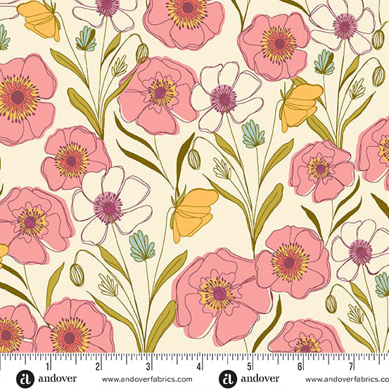 Meadow Walk - Cream Poppies Meadow PREORDER SHIPS FEBRUARY 2025 by Alexandra Bordallo with Andover Fabrics