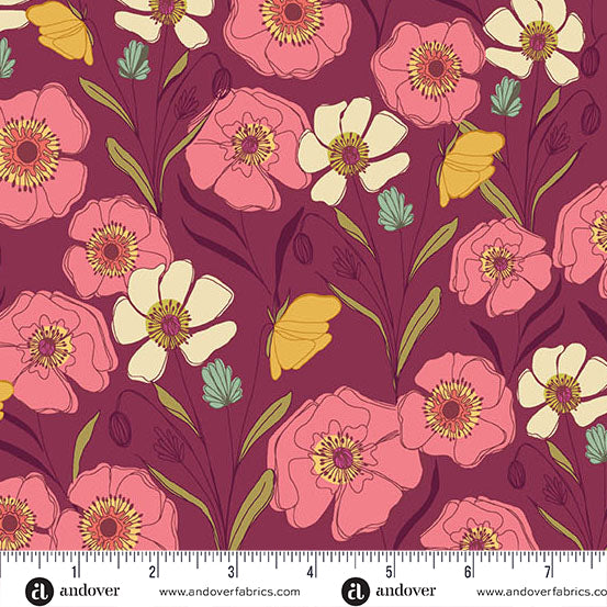 Meadow Walk - Raspberry Poppies Meadow PREORDER SHIPS FEBRUARY 2025 by Alexandra Bordallo with Andover Fabrics