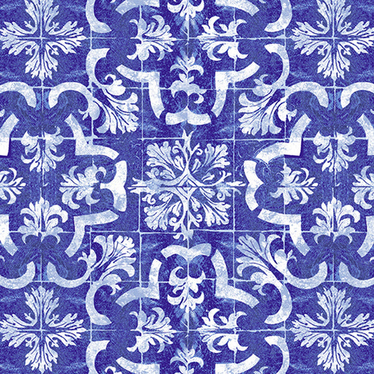Ceramica - Tiles in Blue - by Two Can Art with Andover Fabrics